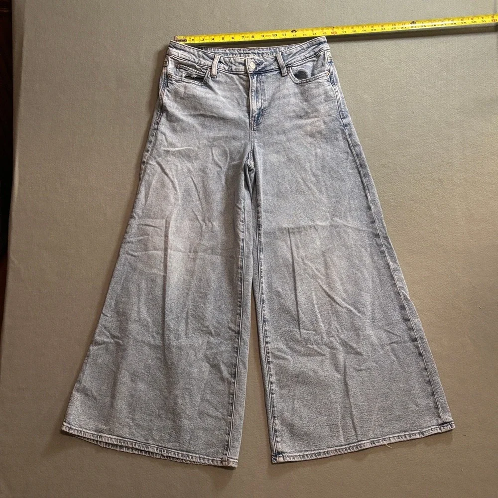 American Eagle Super Wide Leg Jeans Light Wash High Rise Sz 10 Reg Y2k Skater
